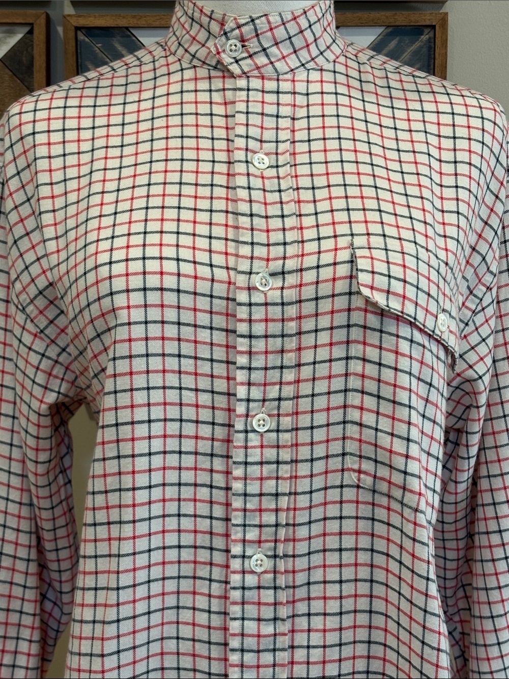 Vintage Ralph Lauren Equestrian Windowpane Check Cotton Wool High Neck Top 8 - Picture 5 of 13